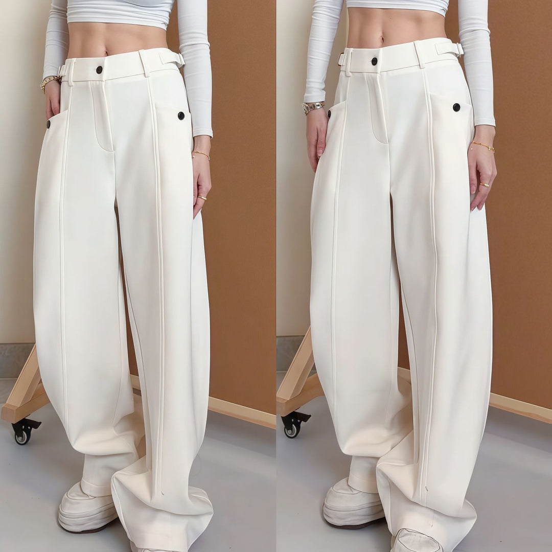 Damen Modische Weitgeschnittene Hochbundhose Drune