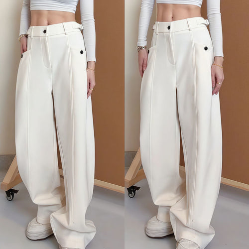 Damen Modische Weitgeschnittene Hochbundhose Drune