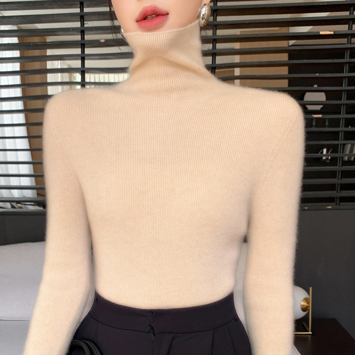 Damen Schlanker Feinstrickpullover mit hohem Rollkragen und feiner Rippstruktur Drune