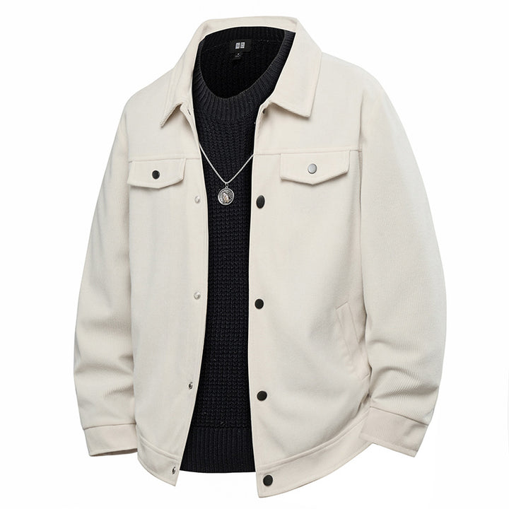 Herren Truckerjacke im Veloursleder-Look mit Druckknopfverschluss und Brustklappen Drune