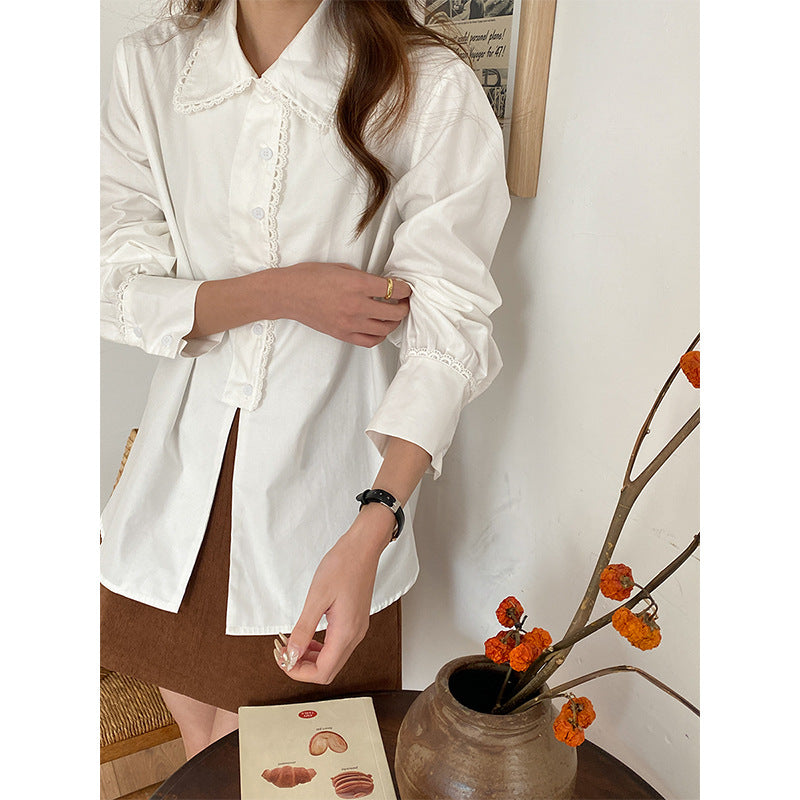 Damen Elegante Bluse mit Spitzenkragen Drune