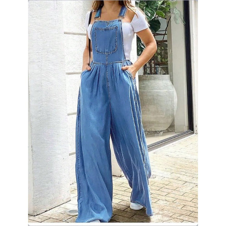 Damen Weite Denim-Latzhose im Palazzo‑Stil Drune