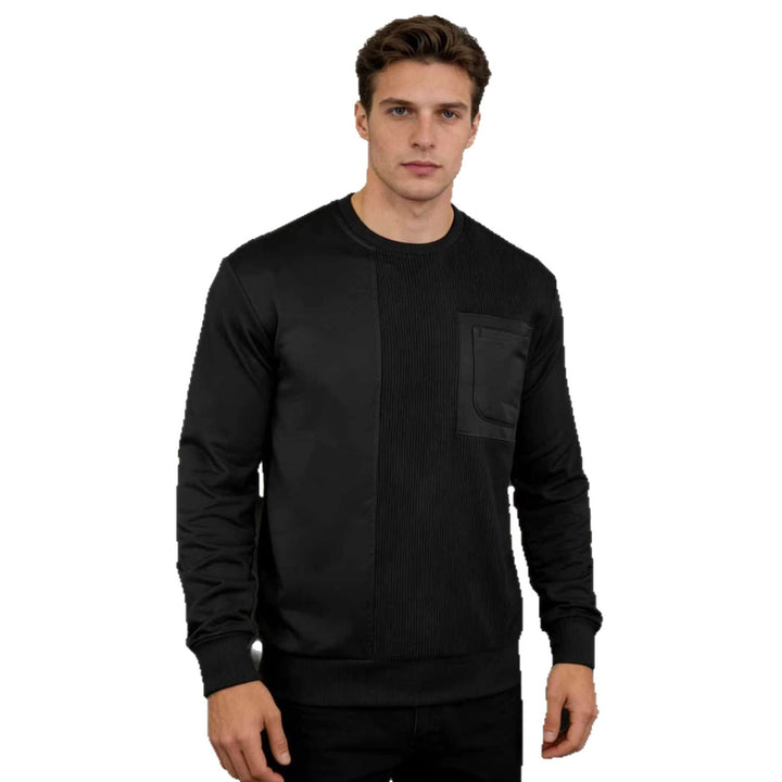 Herren Langärmeliges Struktur-Sweatshirt mit Brusttasche und Rippdetail Drune