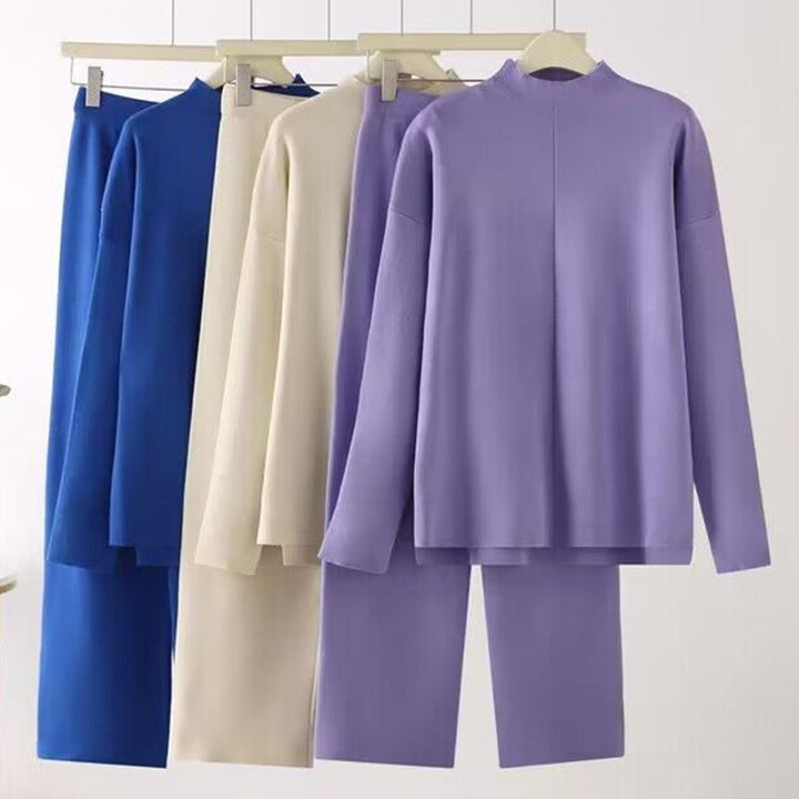 Damen elegantes Set aus langärmligem Oberteil und Palazzo-Hosen Drune