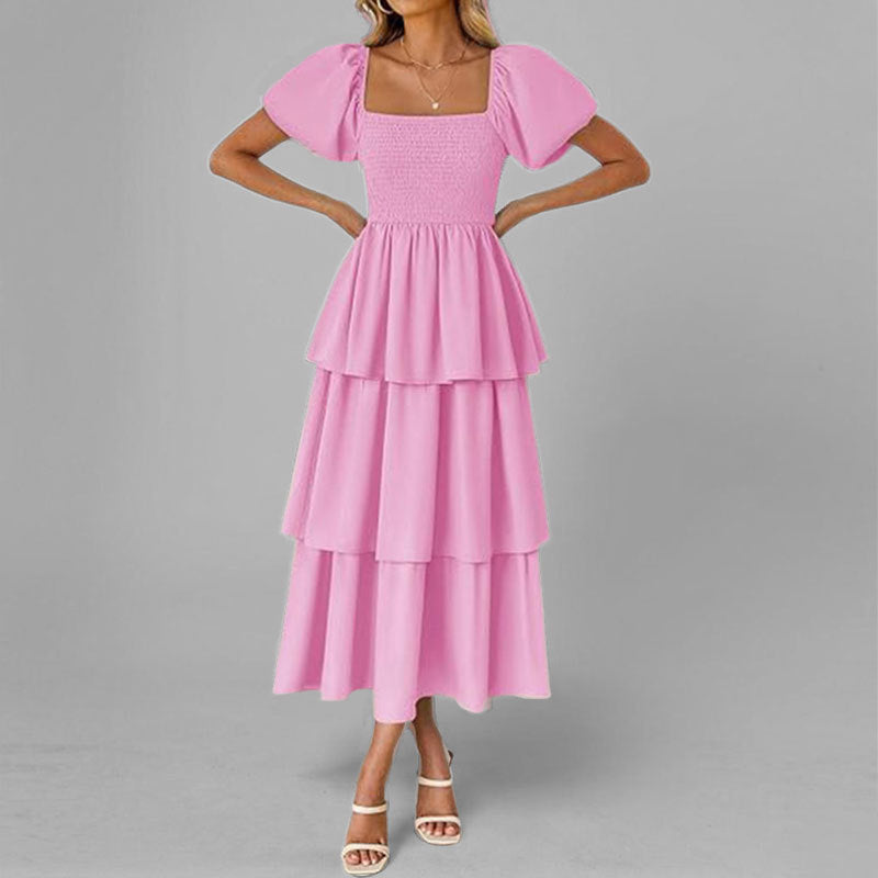 Damen Maxikleid mit bezauberndem Stufen-Look und Puffärmeln Drune