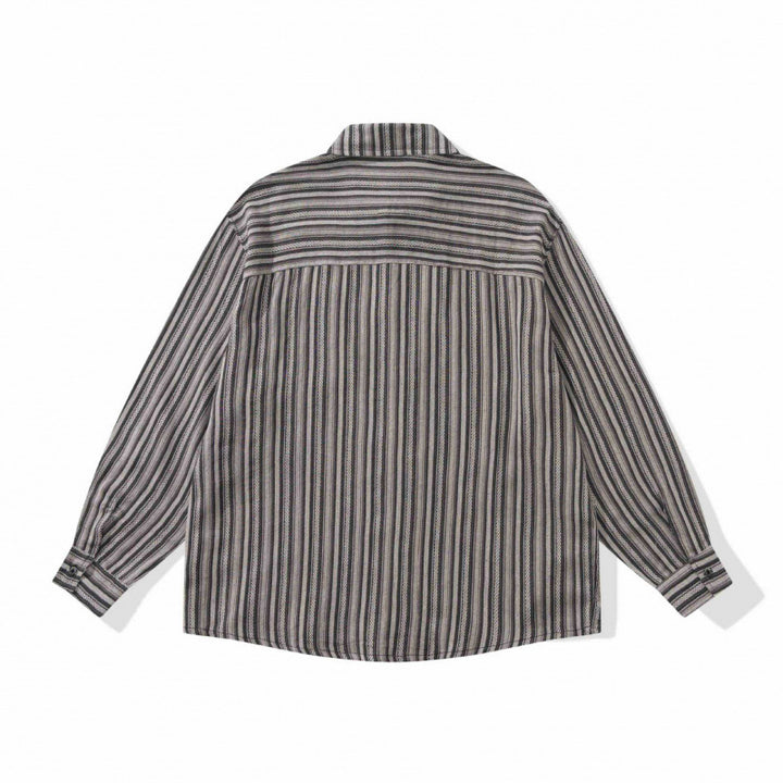 Unisex Oversize-Langarmhemd mit vertikalem Streifenmuster und Brusttasche Drune