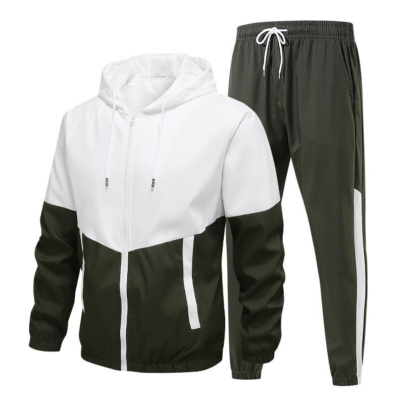 Herren Zweiteiliges Trainingsset mit Kapuzen-Windbreaker und tapered Jogginghose Drune