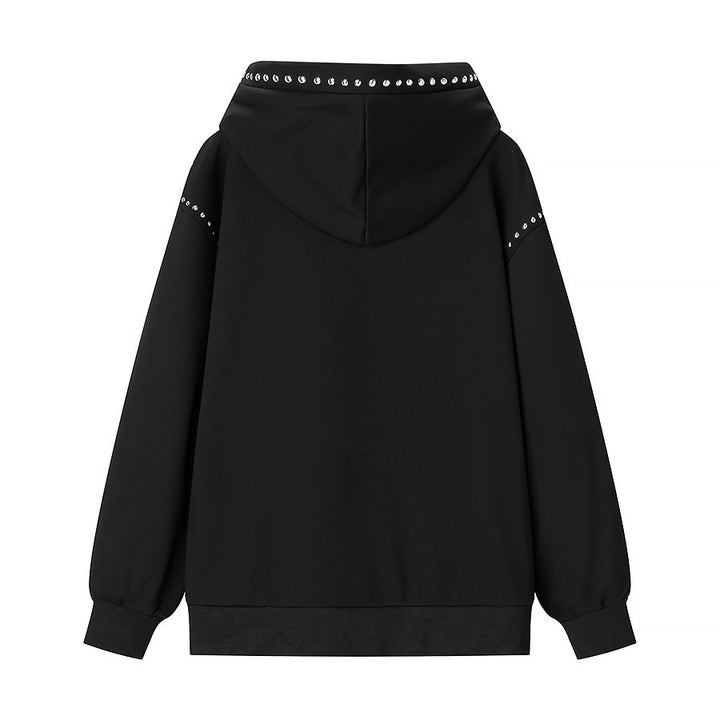 Damen Oversize-Kapuzenpullover mit Nietenbesatz und Ballonärmeln Drune