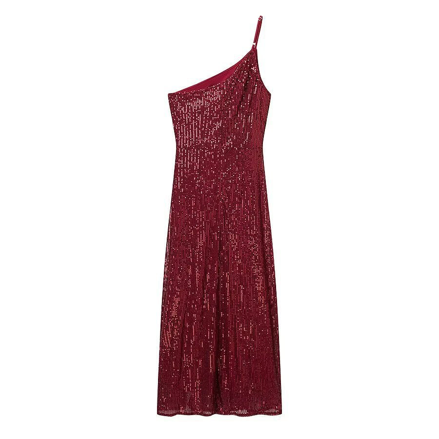 Damen glamouröses Abendkleid mit asymmetrischem Schnitt und schimmernden Pailletten Drune