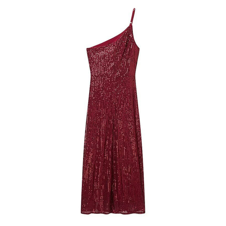 Damen glamouröses Abendkleid mit asymmetrischem Schnitt und schimmernden Pailletten Drune