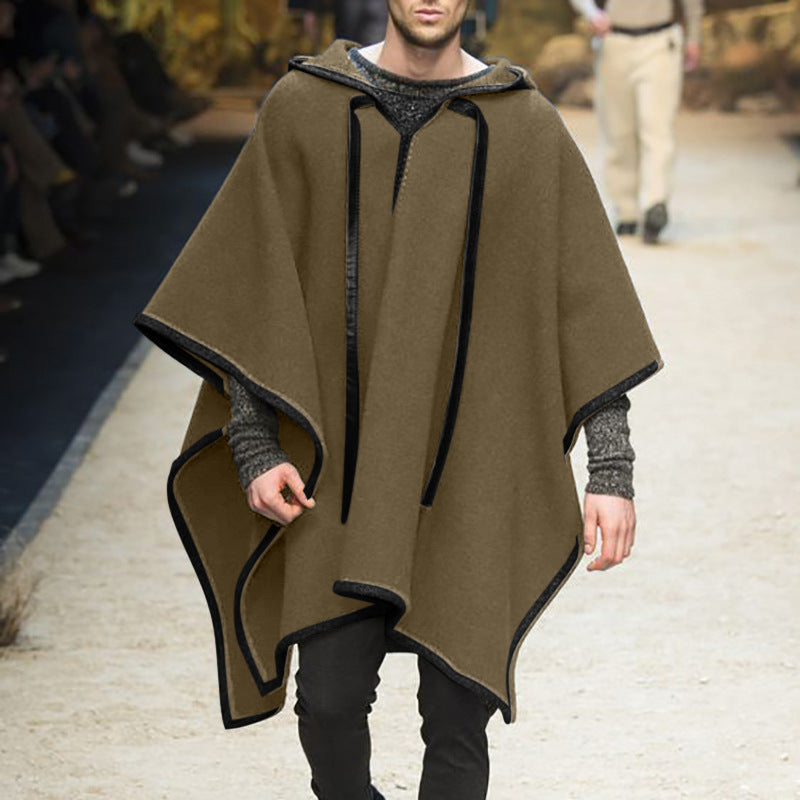 Herren Oversized Kapuzenponcho aus Strick mit geometrischem Mosaikmuster Drune
