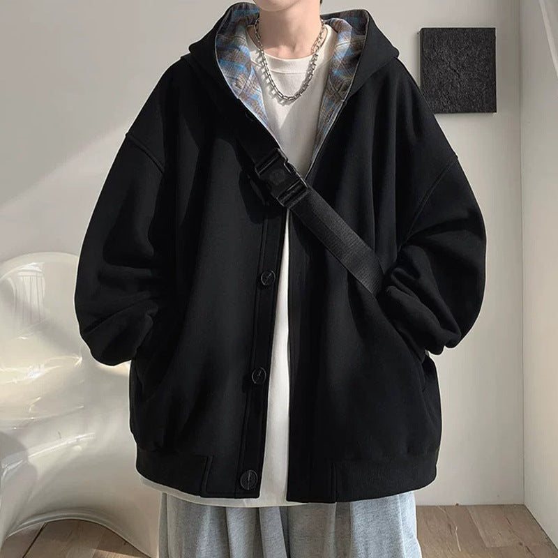 Herren lässige Oversized Jacke mit Kapuze und funktionalen Details Drune