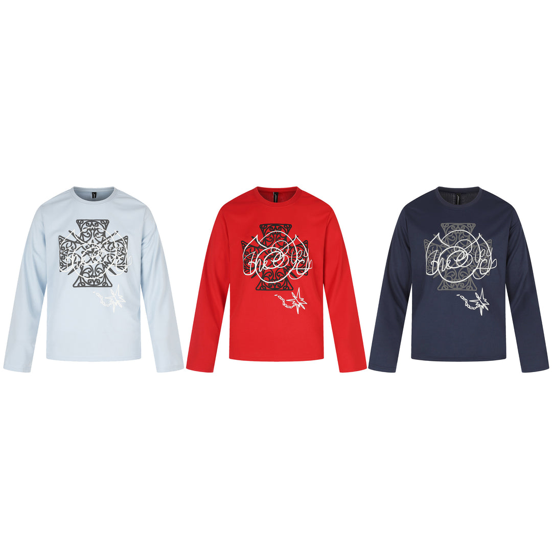 Damen Langärmliges Rundhals-Shirt mit dekorativem Print Drune