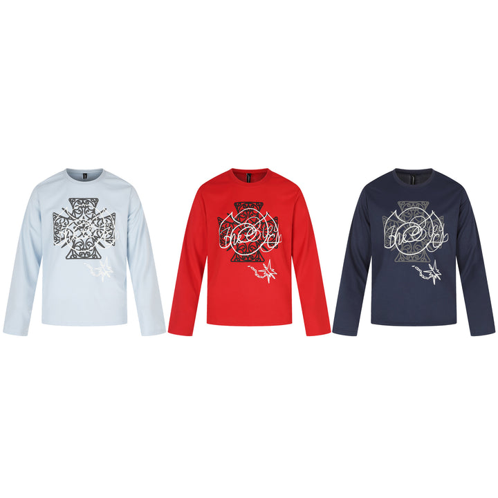 Damen Langärmliges Rundhals-Shirt mit dekorativem Print Drune