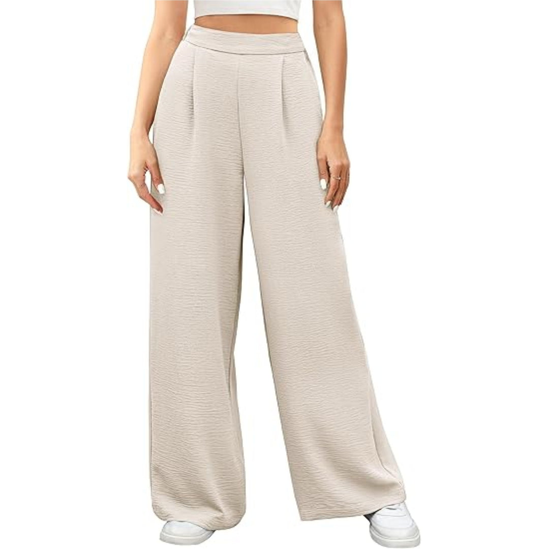 Damen hochtaillierte weite Palazzo-Hose mit Strukturstoff Drune