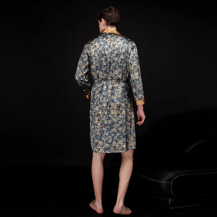 Herren Satin Morgenmantel mit luxuriösem Paisleymuster und Taillengürtel Drune