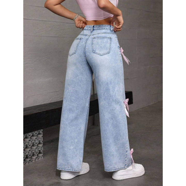 Damen Weite Jeans mit dekorativen Schleifen-Details Drune
