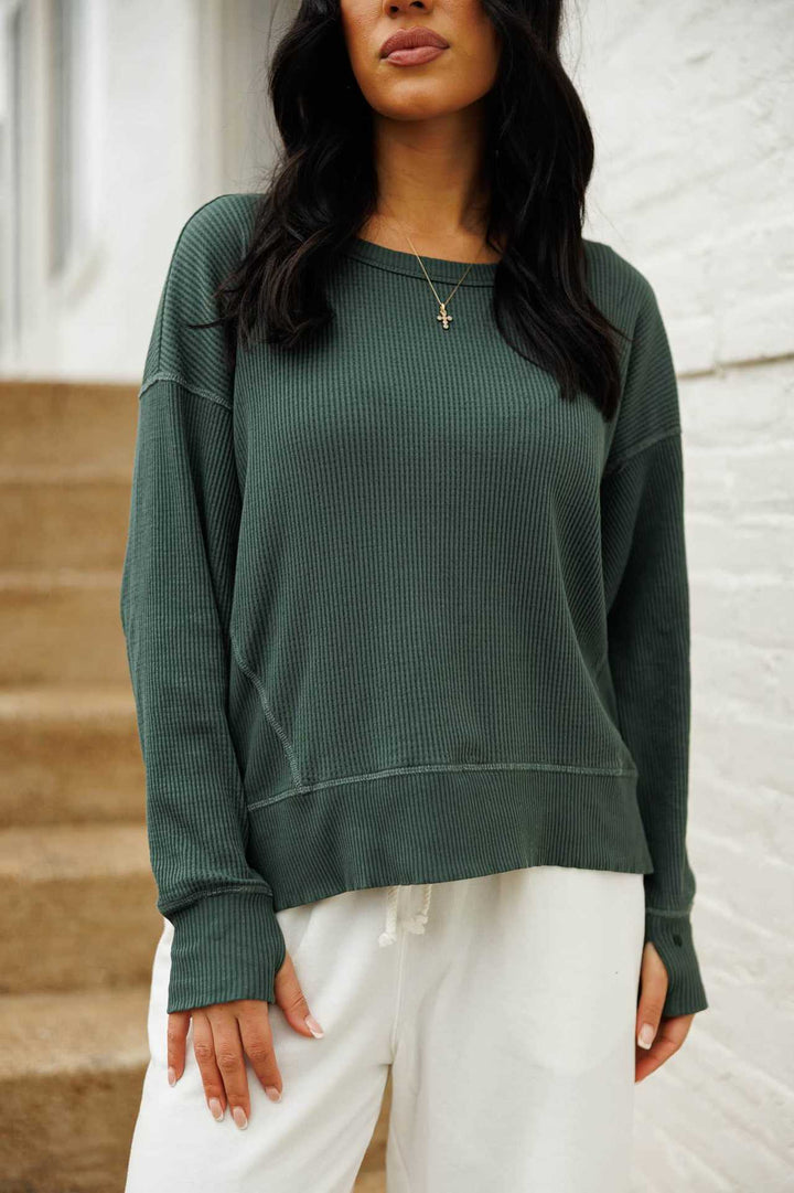 Damen lässiger Ripp-Strickpullover Drune