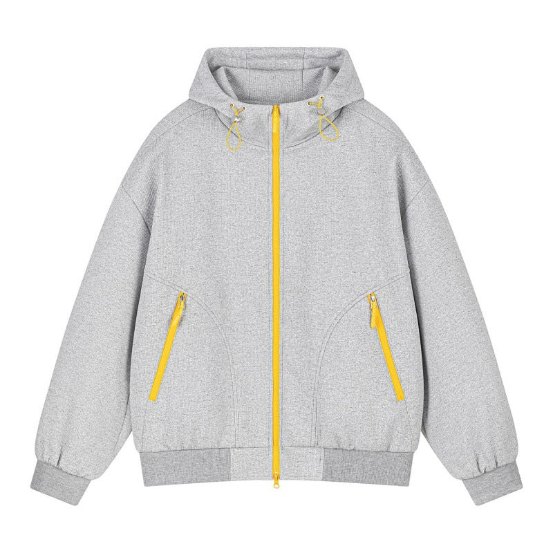 Unisex Oversize Kapuzen-Sweatjacke mit kontrastierenden Reißverschlüssen & geripptem Saum Drune
