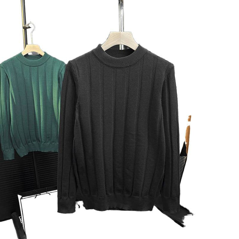 Herren Feinstrick-Pullover mit vertikaler Rippenstruktur und kurzem Stehkragen Drune