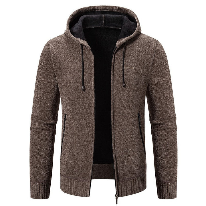 Herren nan warme Strickoptik-Zipjacke mit Teddyfutter, Kapuze und verdeckten Reißverschlusstaschen Drune
