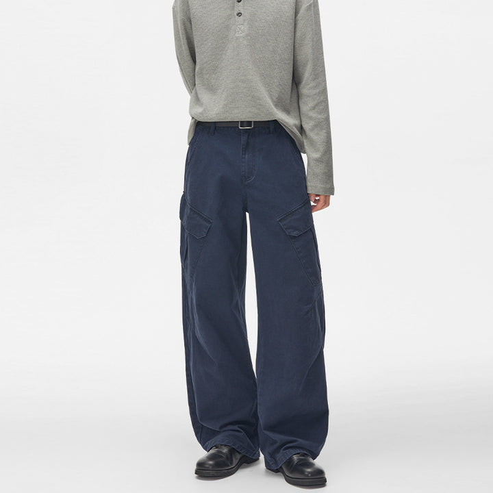 Herren Ultraweite Cargo-Twillhose mit hoher Bundlinie, Oversized-Bein und aufgesetzten Klappentaschen Drune