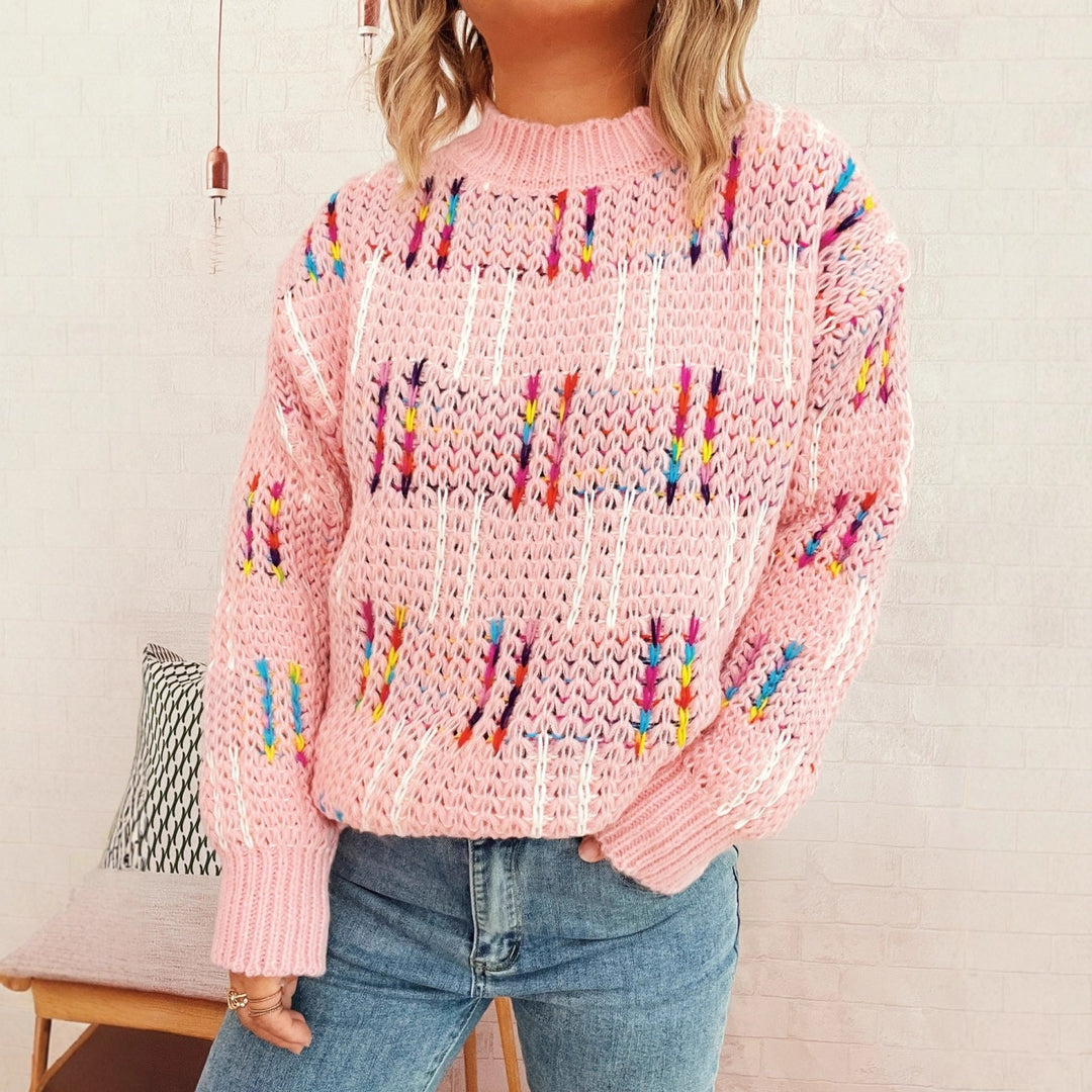 Damen lässiger Strickpullover mit bunten Akzenten Drune