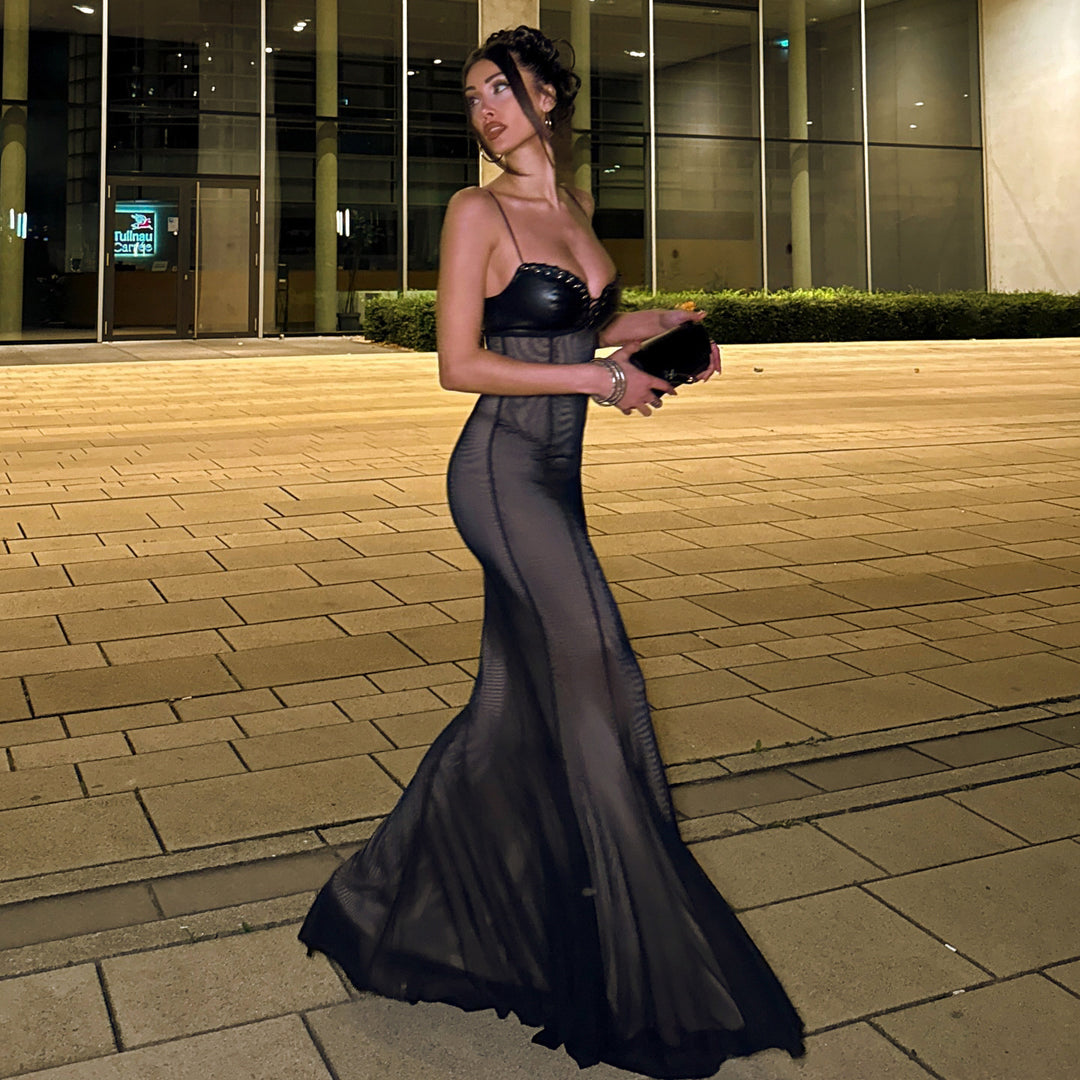 Damen Maxikleid mit verführerischem Spitzenoberteil und elegantem Schneid Drune