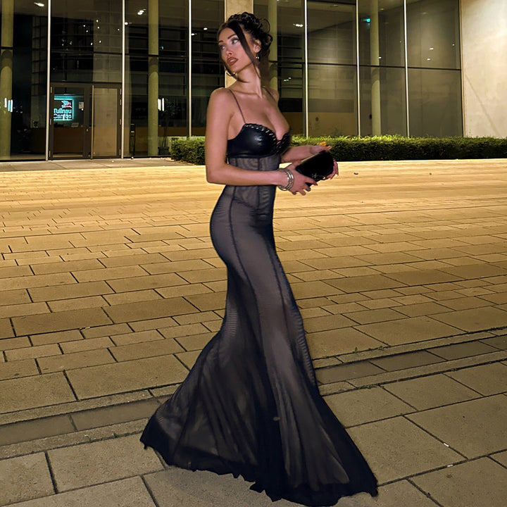 Damen Maxikleid mit verführerischem Spitzenoberteil und elegantem Schneid Drune