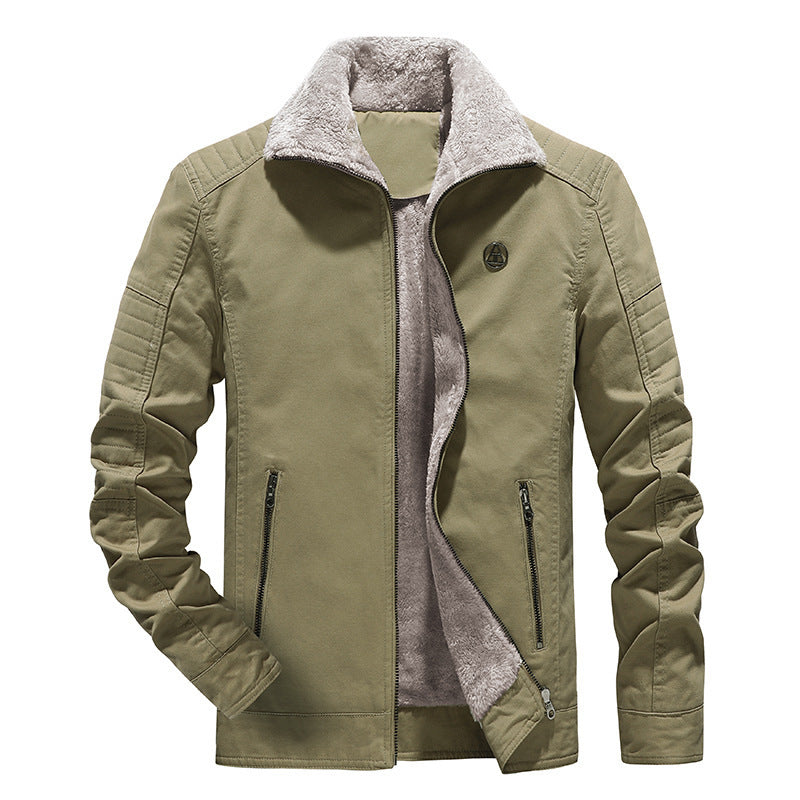 Herren Gefütterte Canvasjacke mit Sherpa‑Innenfutter und hohem Stehkragen Drune