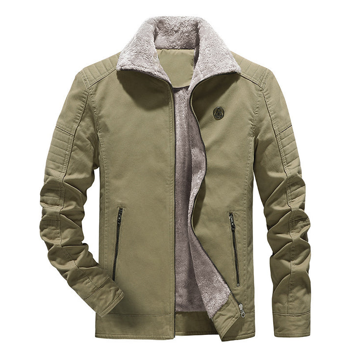 Herren Gefütterte Canvasjacke mit Sherpa‑Innenfutter und hohem Stehkragen Drune