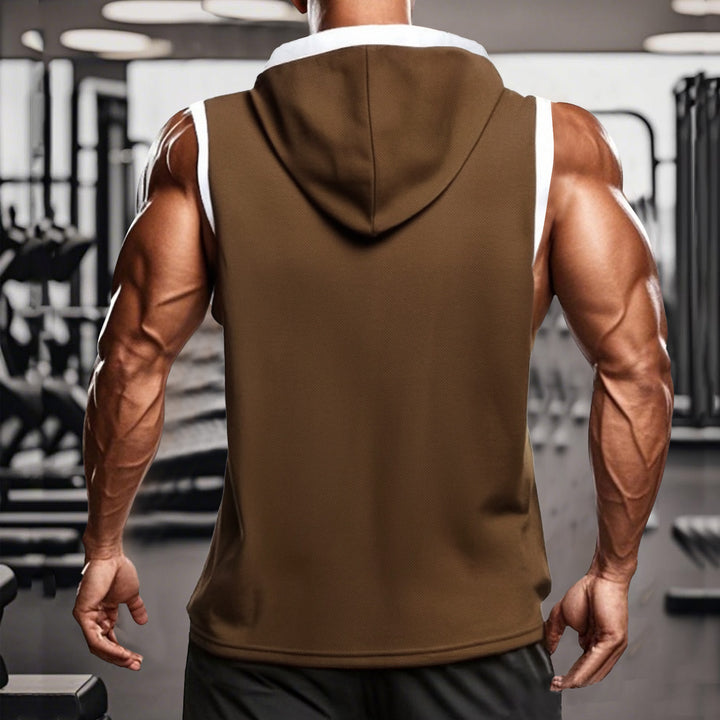 Herren nan ärmelloses Kapuzenpoloshirt mit Meshstruktur und Henley-Knopfleiste Drune