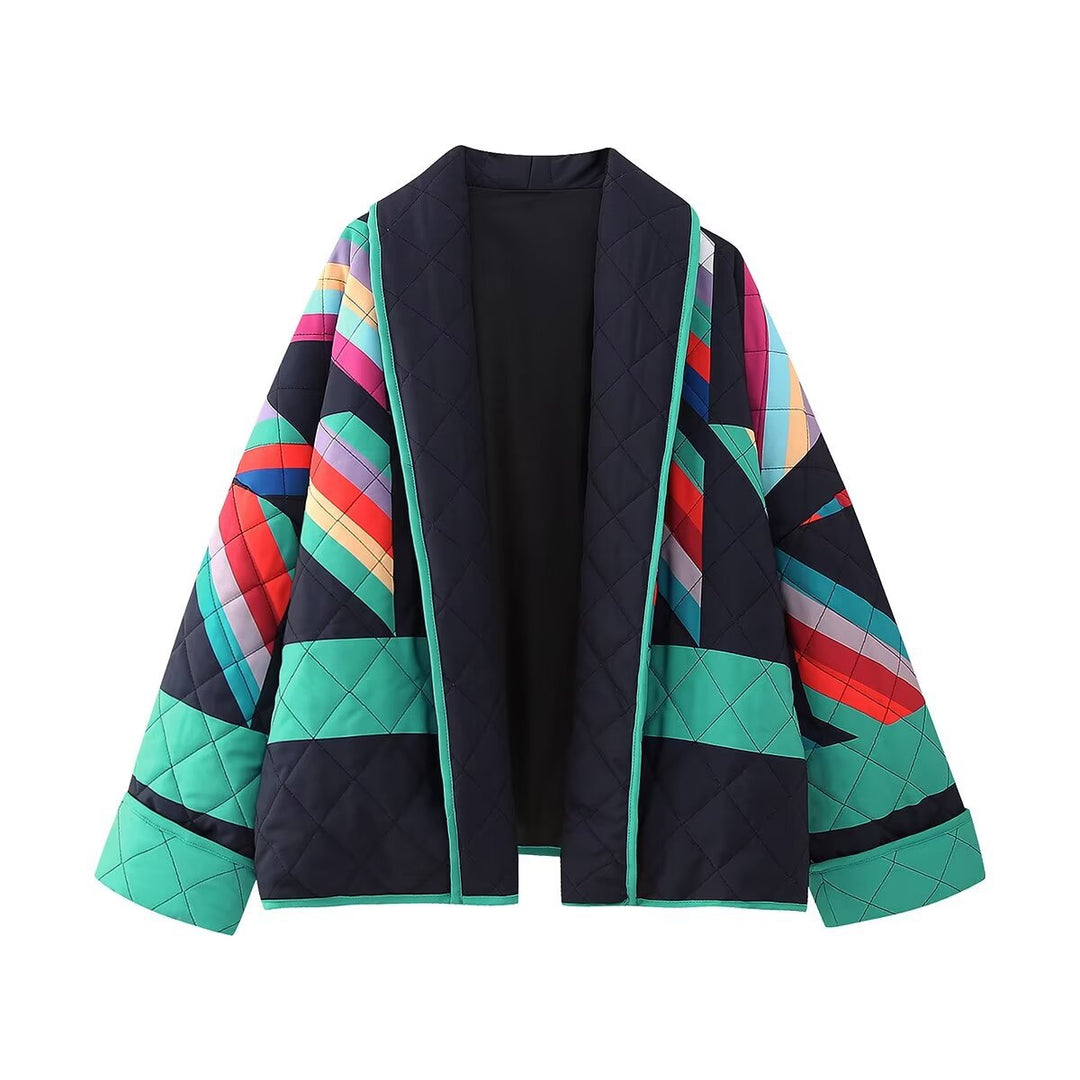Damen nan gesteppte Oversize Kimonojacke mit grafischem Blockprint und Paspelierung Drune
