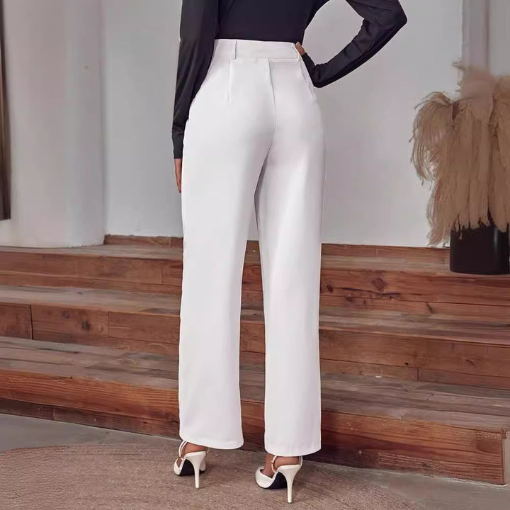 Damen elegante High-Waist Palazzo-Hose mit breiten Beinen und Falten Drune