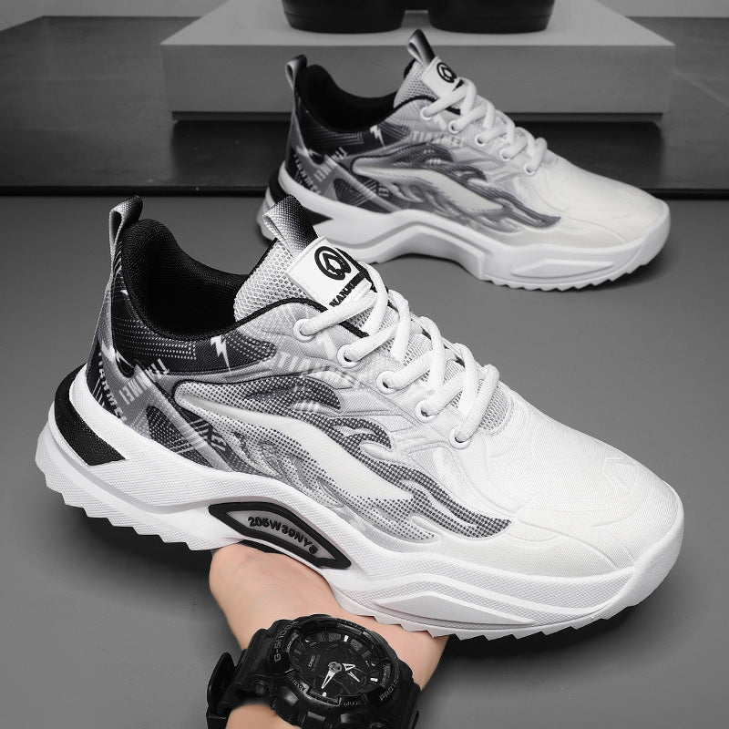 Unisex leichte Fashion-Plateau-Sneaker mit atmungsaktivem Mesh, dynamischem Wellenprint und gepolstertem Einstieg Drune