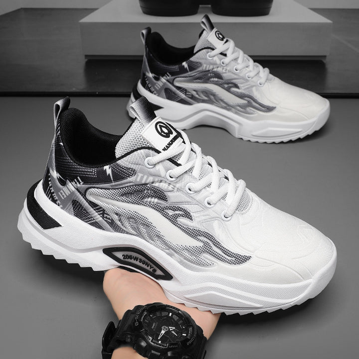 Unisex leichte Fashion-Plateau-Sneaker mit atmungsaktivem Mesh, dynamischem Wellenprint und gepolstertem Einstieg Drune