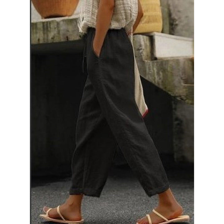 Damen lässige Leinenhose mit elastischem Bund und seitlichen Taschen Drune