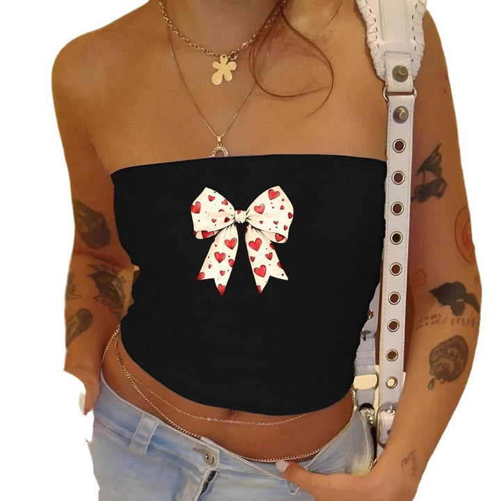 Damen Bandeau-Top mit romantischem Herzmotiv und Schleifendruck Drune