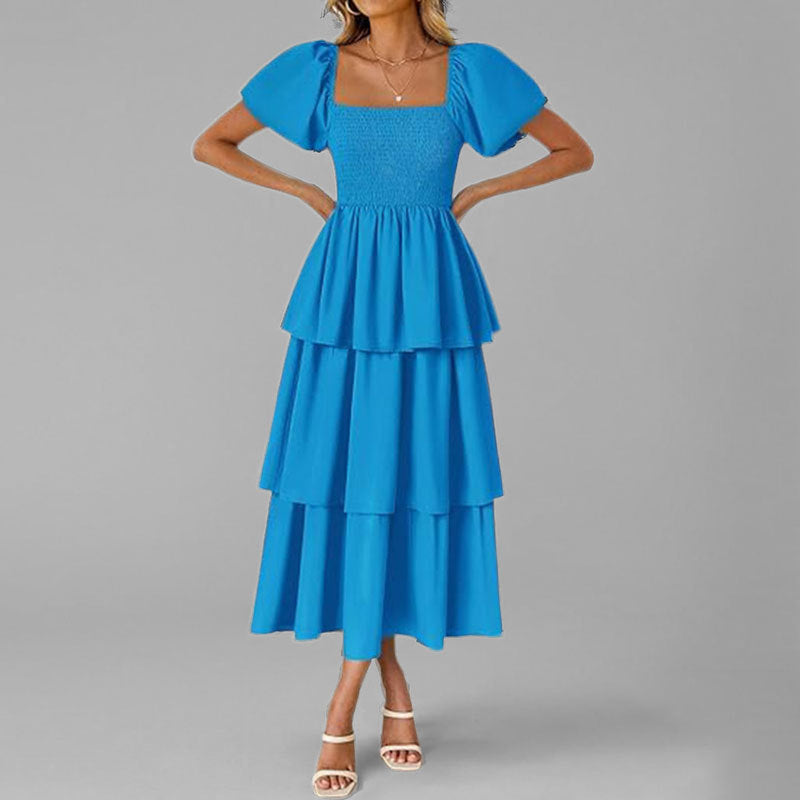 Damen Maxikleid mit bezauberndem Stufen-Look und Puffärmeln Drune