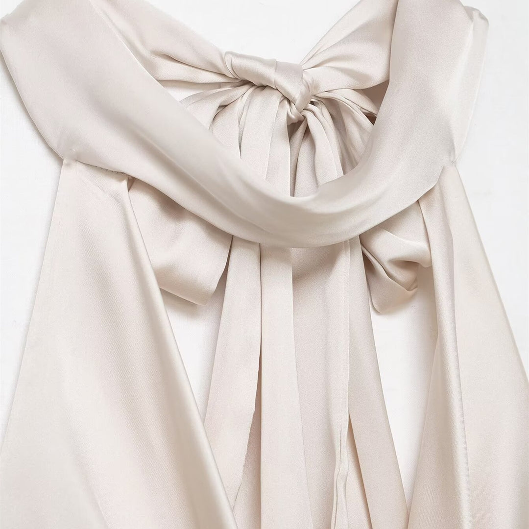 Damen elegantes Haltertop aus fließendem Satin mit dekorativem Rückenausschnitt Drune