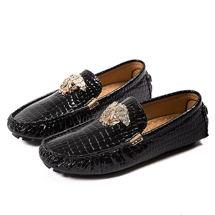 Damen lackierte Mokassin-Fahrerhalbschuhe mit Krokoprägung, weichem Lederfutter und profilierter Noppenlaufsohle Drune