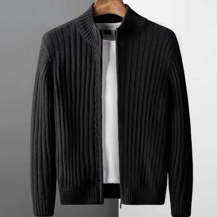 Herren Rippenstruktur-Zipjacke aus Baumwollmix mit Stehkragen Drune