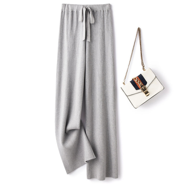 Damen Weite Rippstrick-Hose mit Tunnelzug und fließender Palazzo-Silhouette Drune