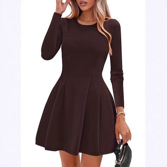 Damen Langärmeliges A-Linien Skaterkleid mit figurschmeichelnden Nähten Drune