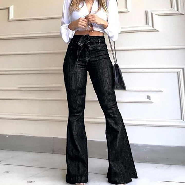 Damen Schlagjeans mit hoch tailliertem Bund Drune