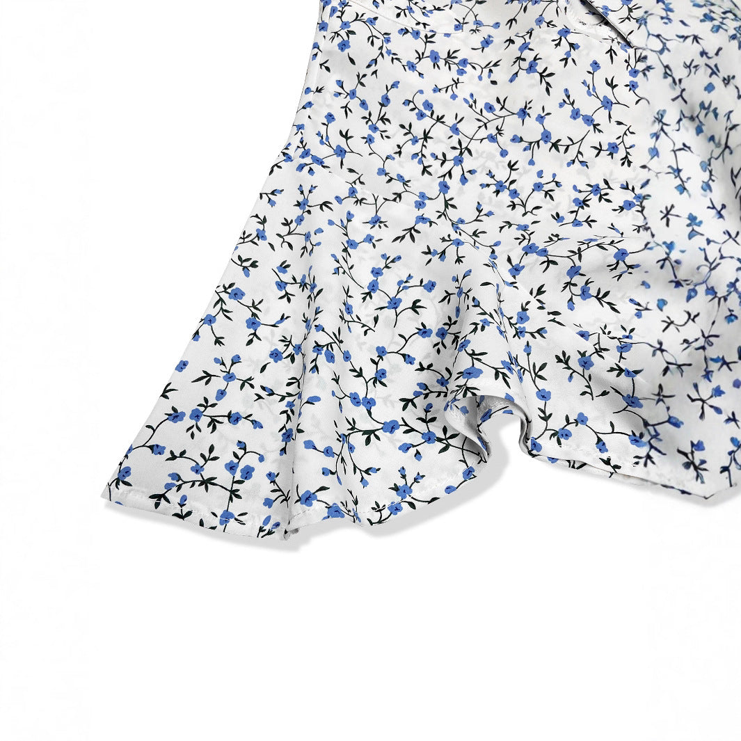 Damen Bluse mit floralem Muster und Rüschenärmeln Drune