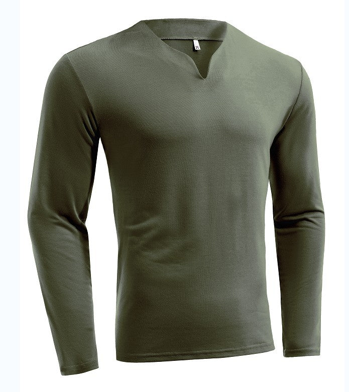 Herren nan Langarmshirt mit V-Ausschnitt Slim Fit Baumwollmix und elastischem Komfortbund Drune