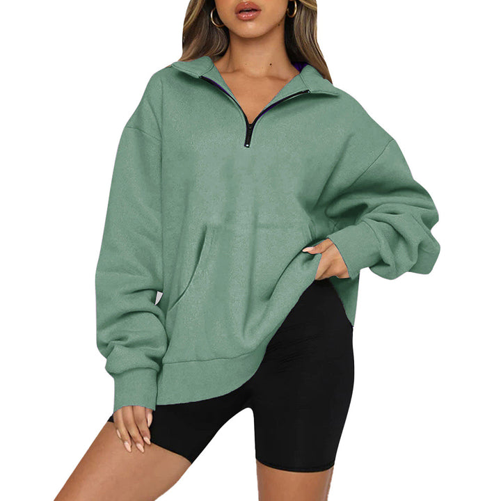 Damen nan Oversize-Halbzip-Kapuzenpullover mit Kängurutasche und verlängertem Saum Drune