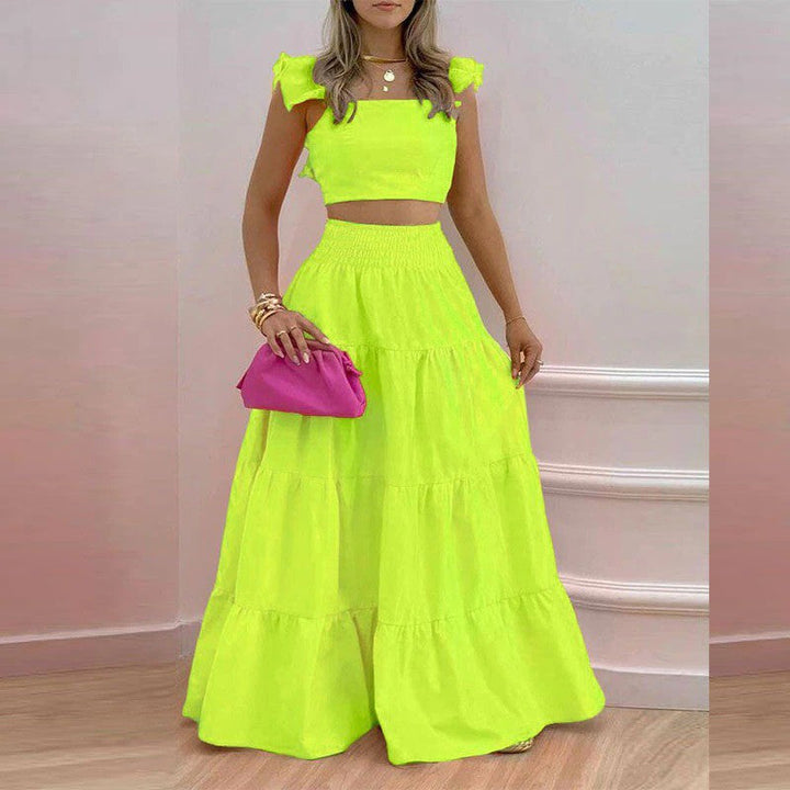 Damen Maxikleid mit voluminösem Rock und Rüschendetails Drune