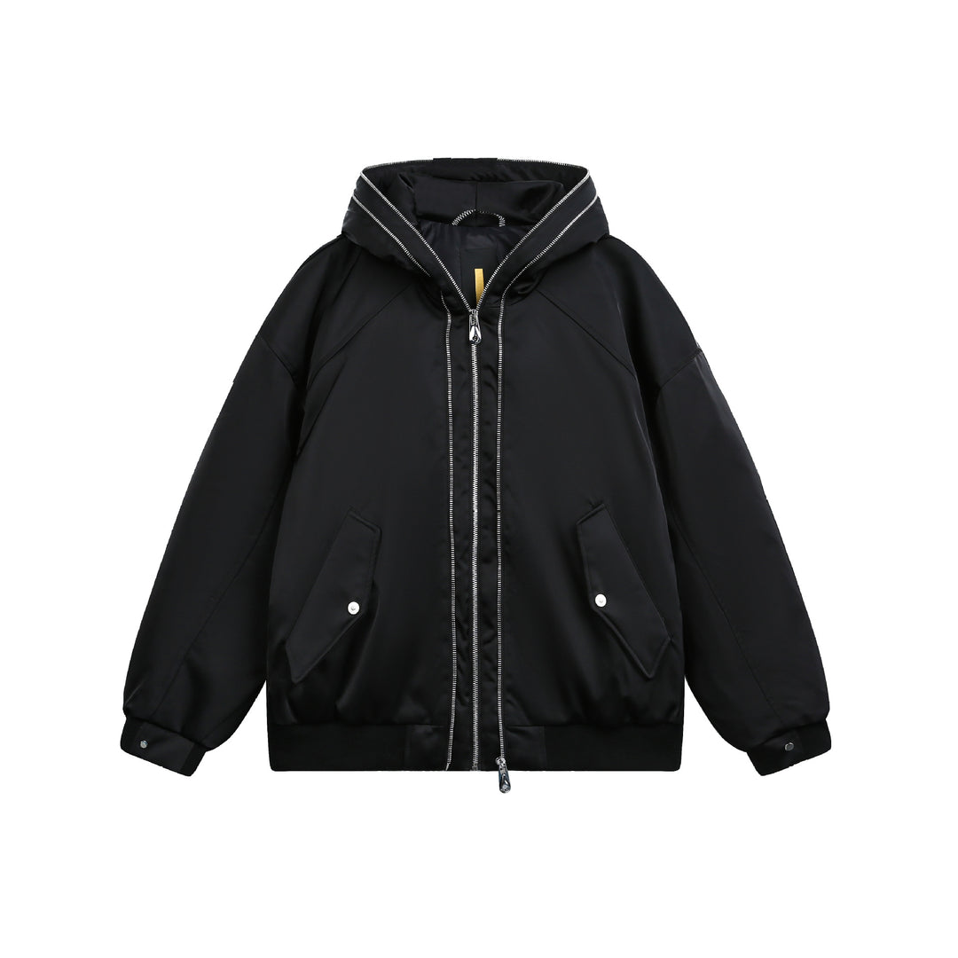 Herren Gepolsterte Oversize-Bomberjacke mit Kapuze und doppeltem Reißverschluss Drune